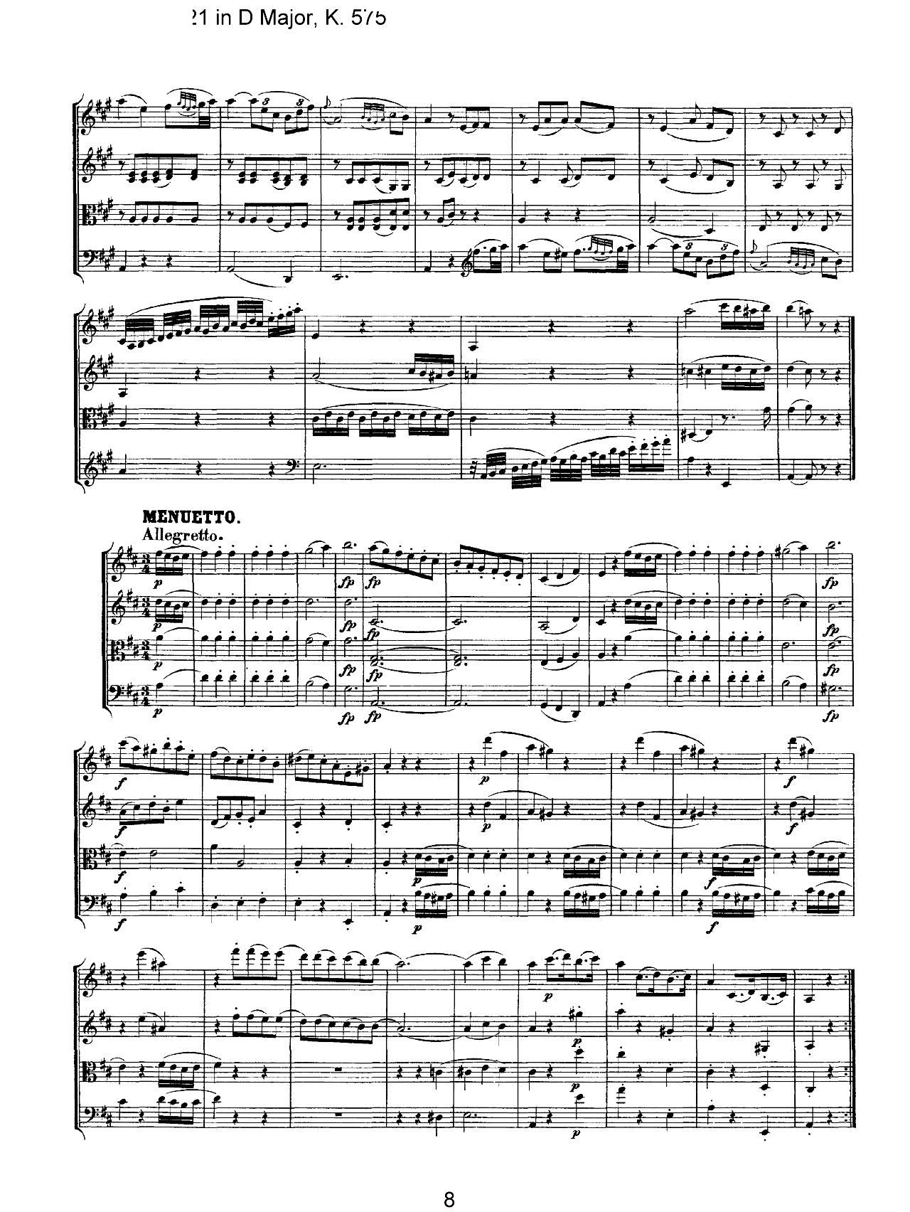 Mozart Quartet No 21 in D Major K 575()8