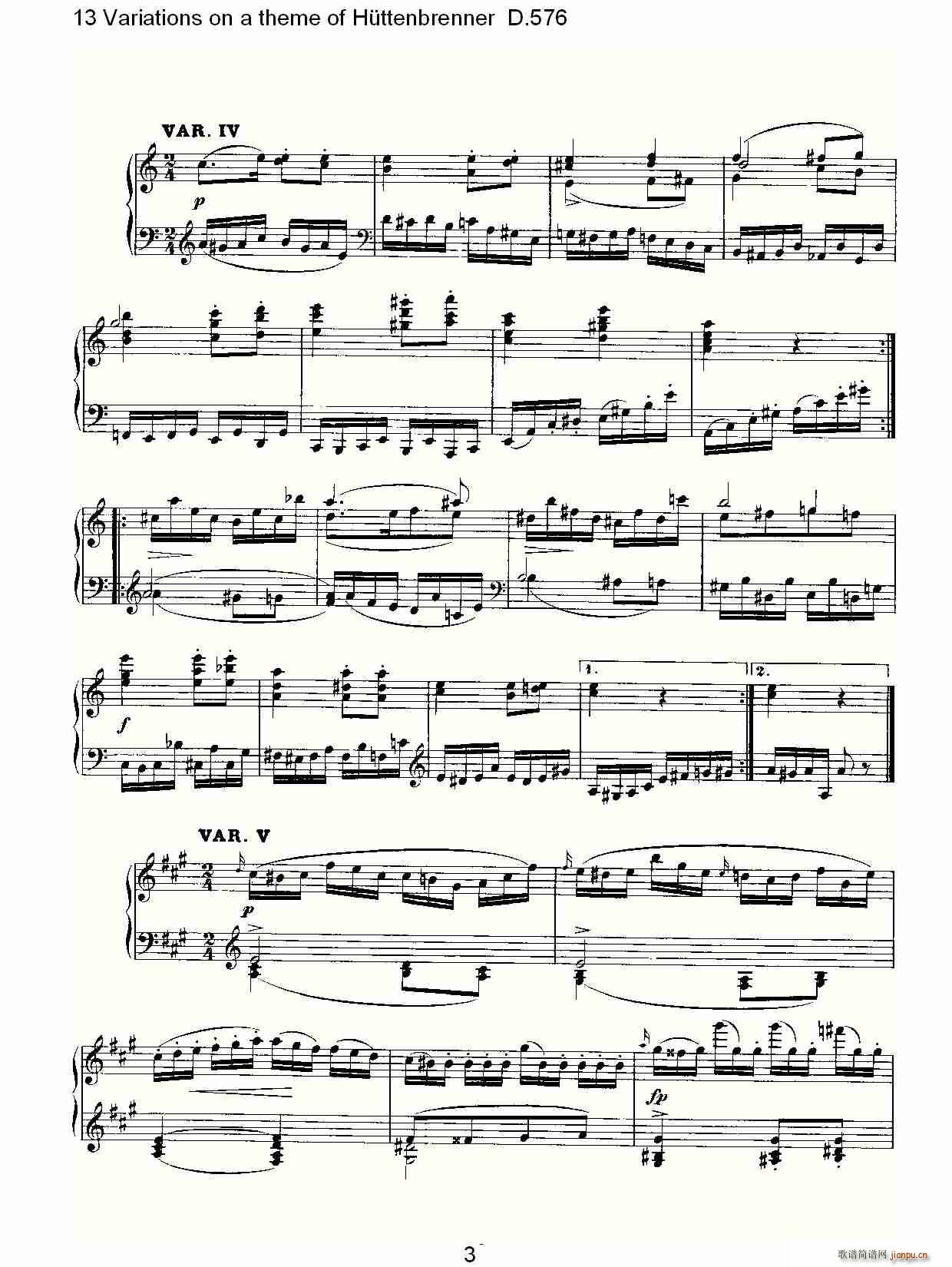 13 Variations on a theme of Httenbrenner D.576(ʮּ)3