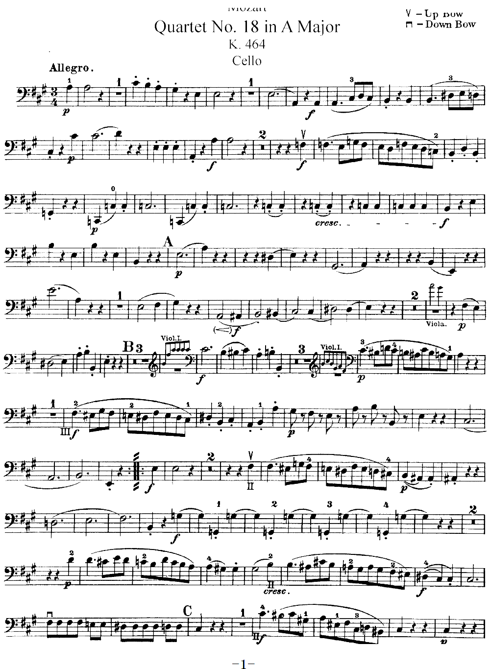 Mozart Quartet No 18 in A Major K 464 Cello(ʮּ)1