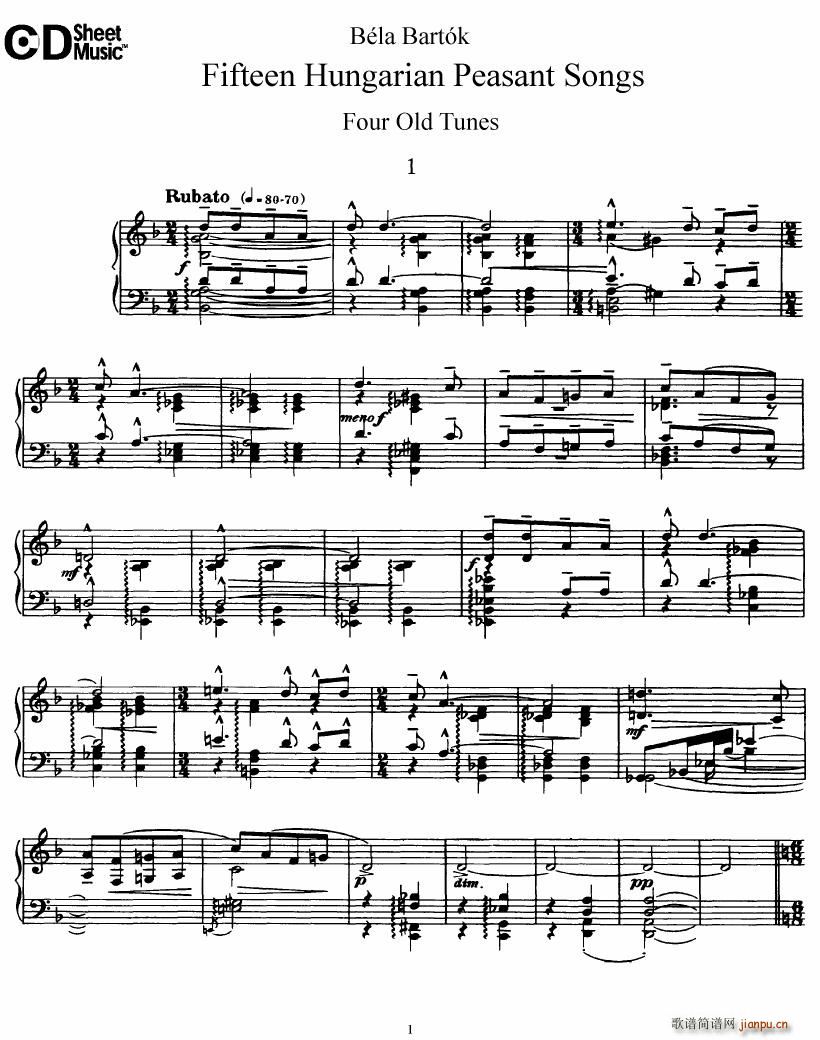 Bartok SZ 71 Fifteen Hungarian Peasant Songs Piano()1