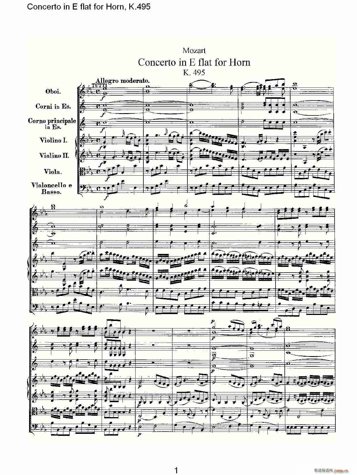 Concerto in E flat for Horn, K.495(ʮּ)1