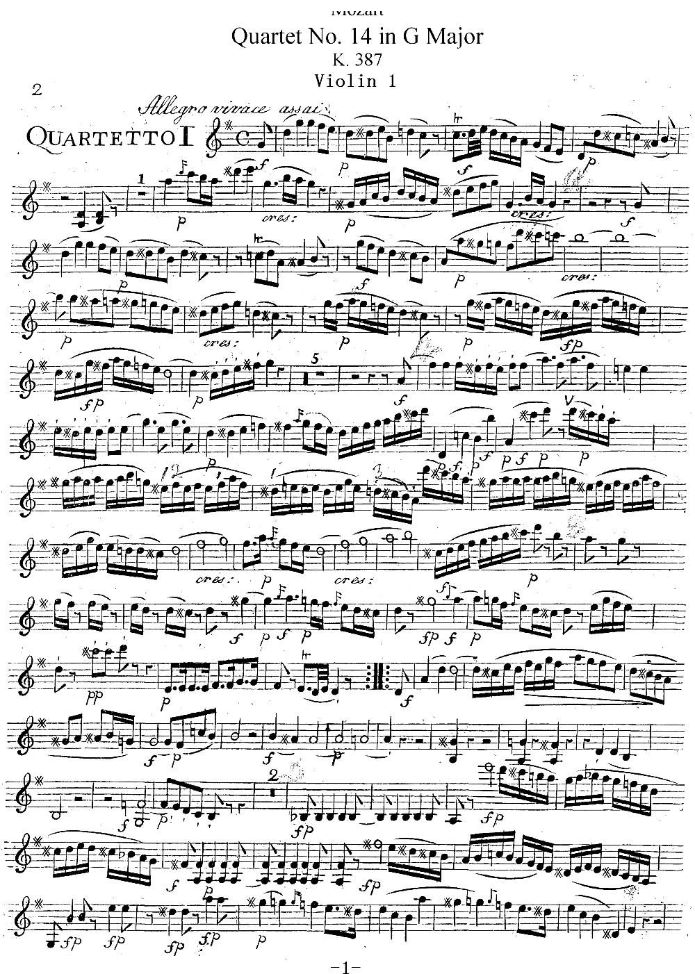 Mozart Quartet No 14 in G Major K 387 Violin 1(ʮּ)1