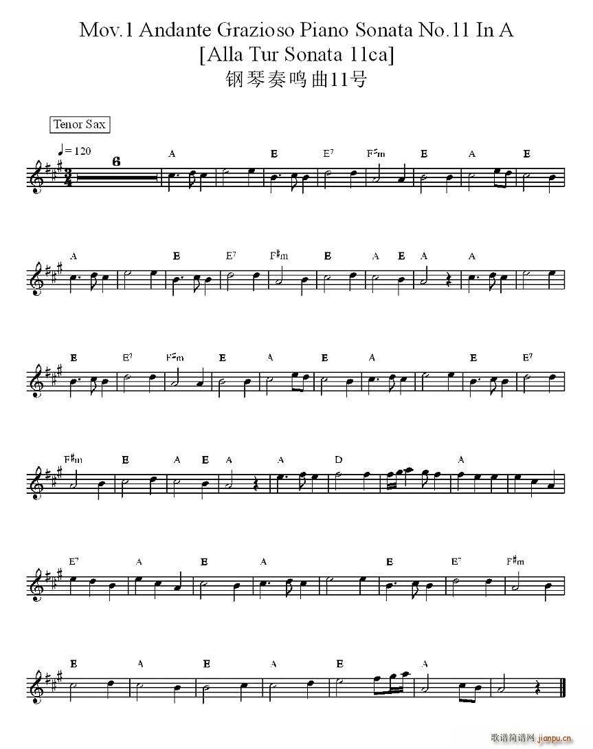 Mov.1 Andante Grazioso Piano Sonata No.11 IN A()1