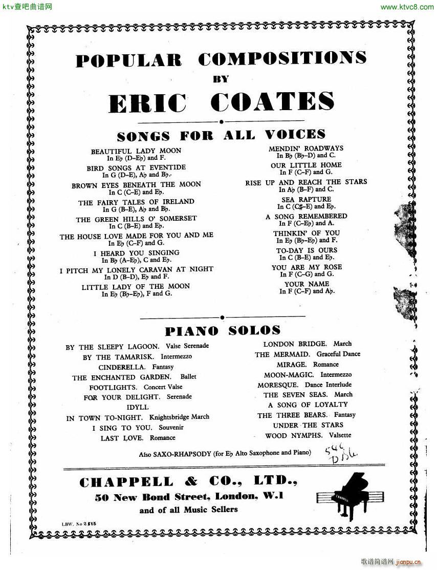 Coates The Three Elizabeths Piano Suite()25
