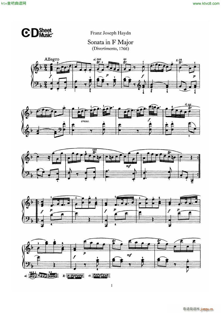 Haydn Joseph Sonata no 9 in F Major()1