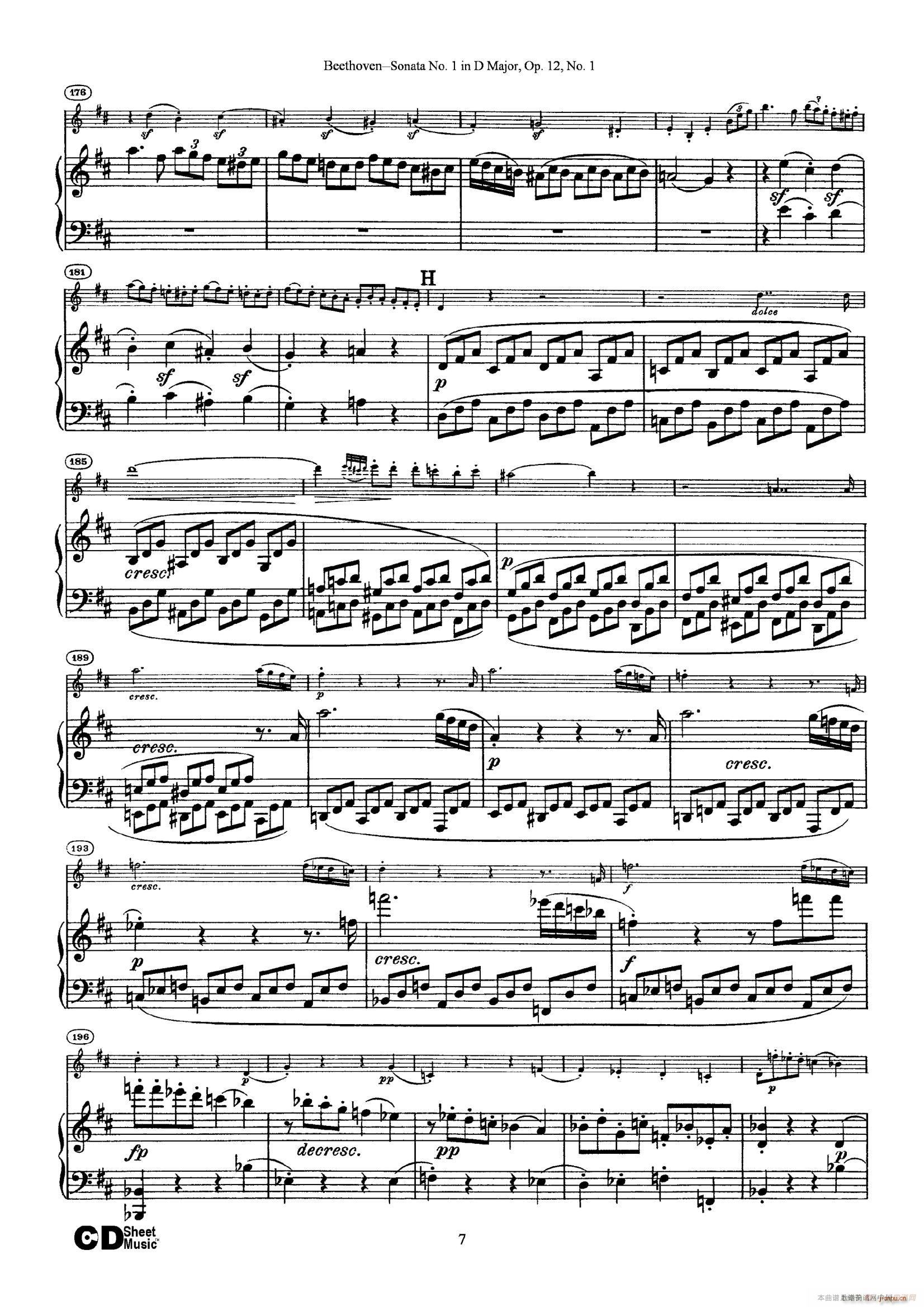 DһС Sonata No 1 in D Major Op 12 No 1 ٰ()7