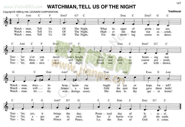 WATCHMAN, TELL US OF THE NIGHT简谱