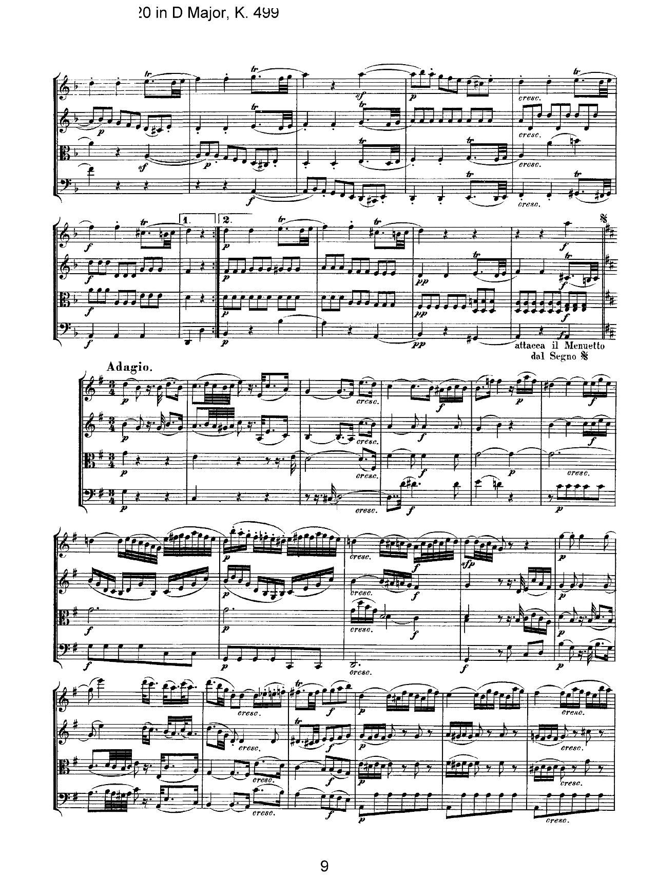 Mozart Quartet No 20 in D Major K 499()9