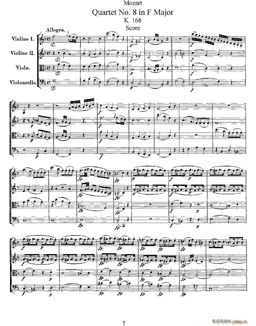 Quartet No 8 in F Major K 168 Fڰ()1