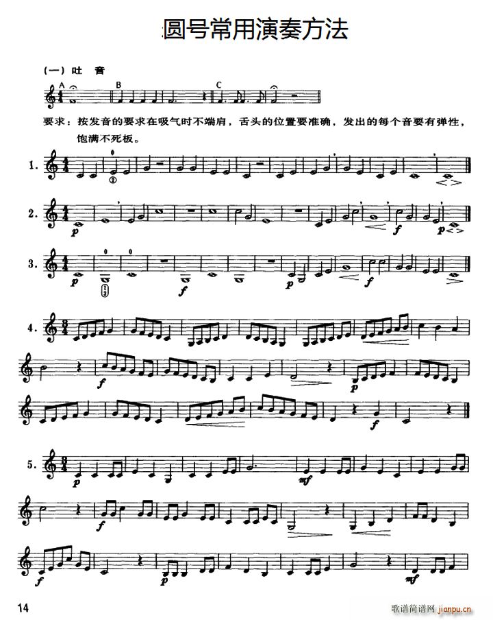 圆号常用演奏方法 (一)吐音