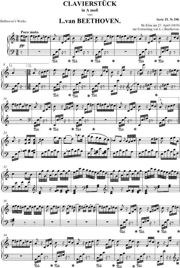 致爱丽丝 原版-钢琴谱(钢琴曲)-贝多芬-beethoven图片
