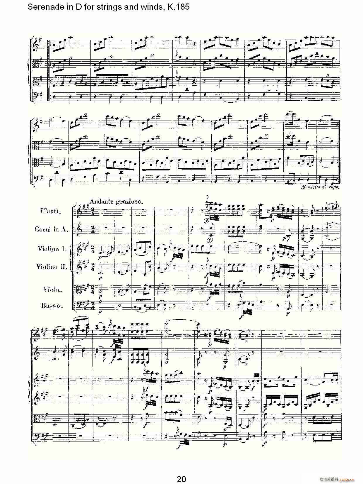 Serenade in D for strings and winds, K.185(ʮּ)20