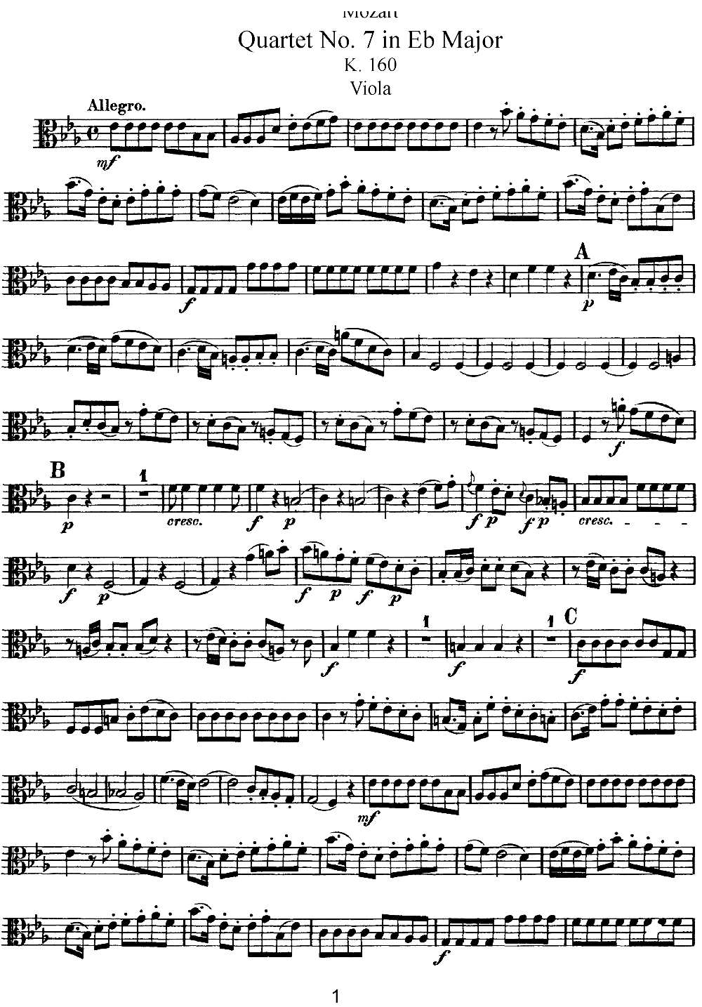 Mozart Quartet No 7 in Eb Major K 160 Viola(ʮּ)1