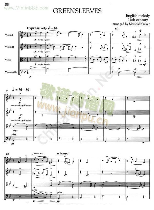 (四重奏)17.Greensleeves简谱