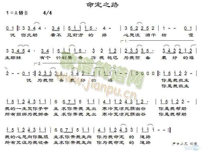 命定之路 歌谱简谱网
