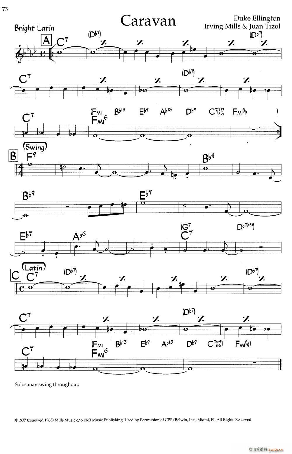 caravan(爵士钢琴曲) 歌谱简谱网