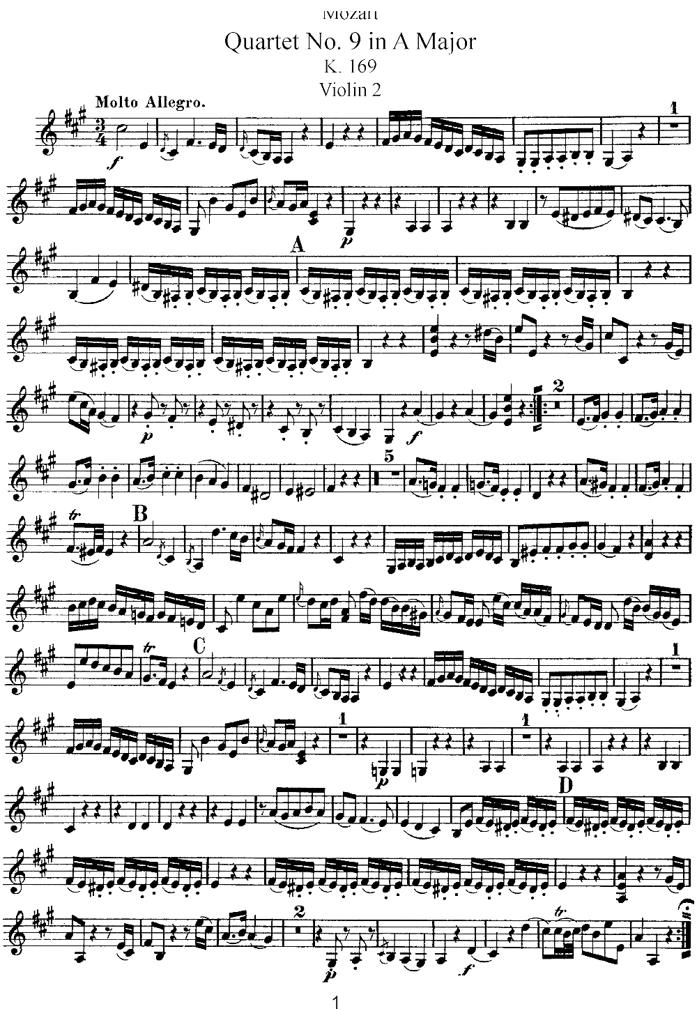 Mozart Quartet No 9 in A Major K 169 Violin 2(ʮּ)1