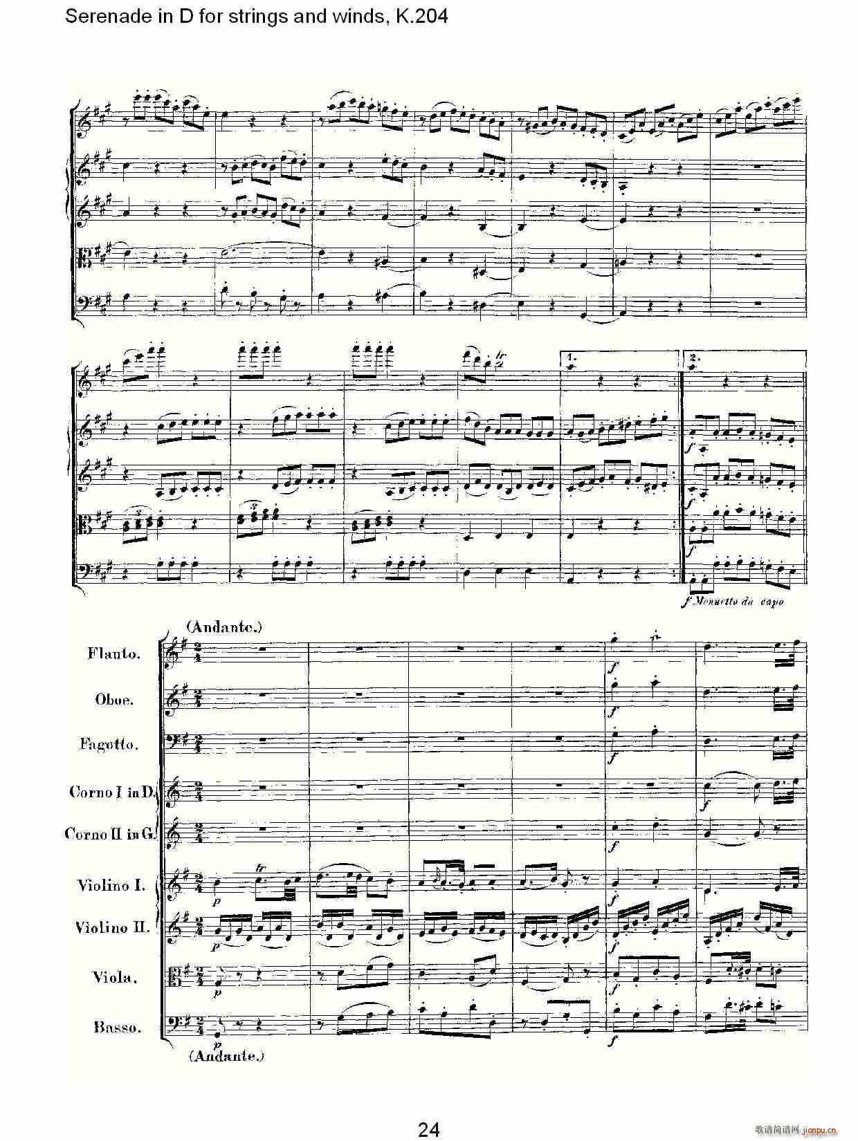 Serenade in D for strings and winds, K.204(ʮּ)24