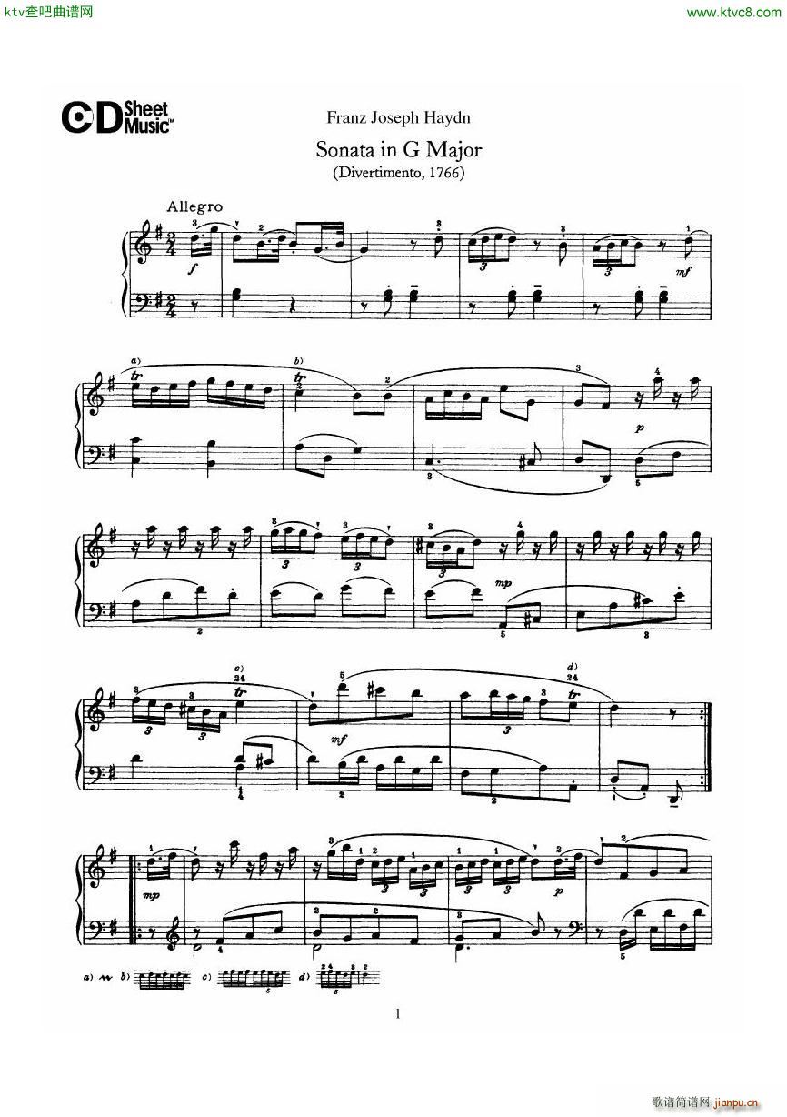 Haydn Joseph Sonata no 8 in G Major()1