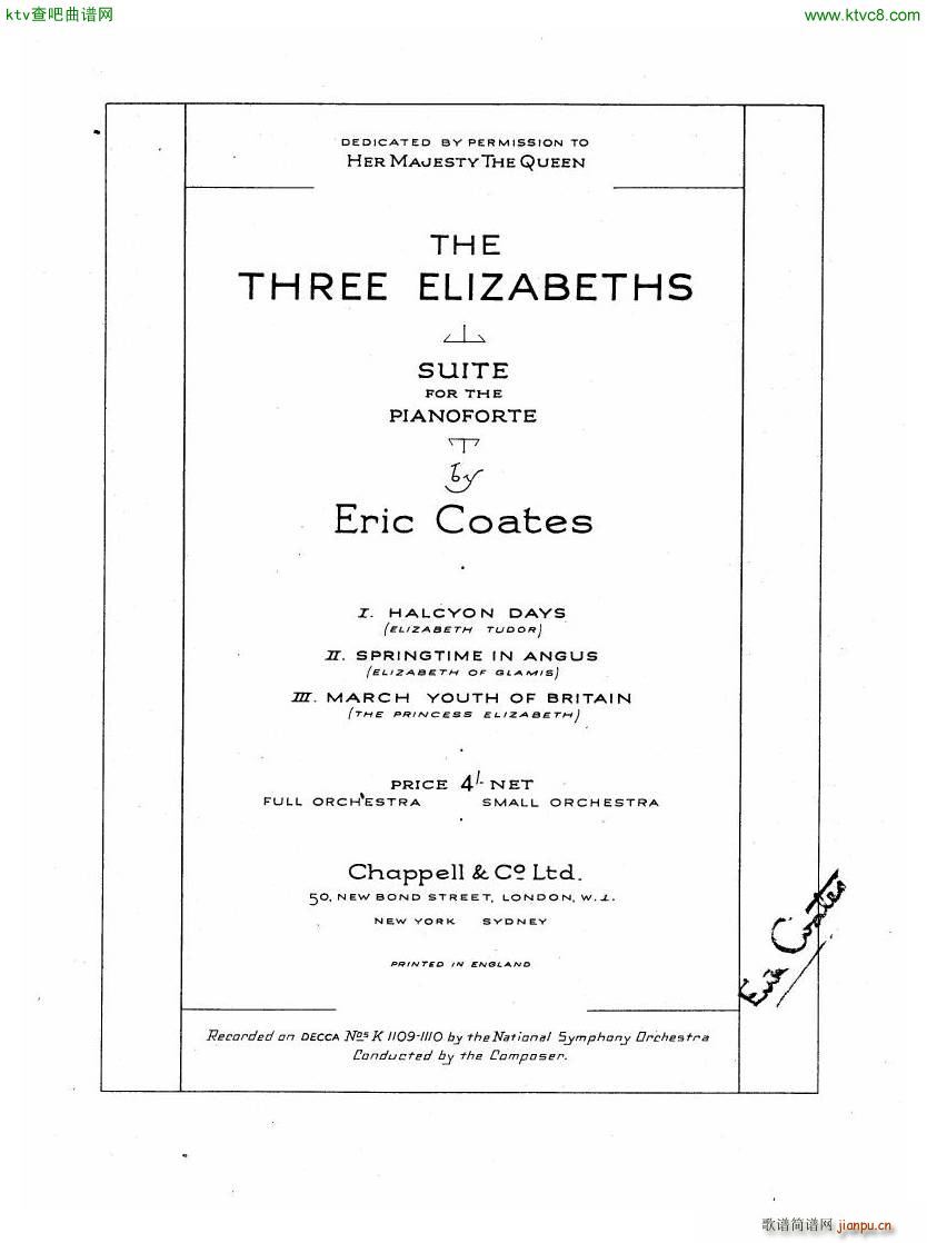Coates The Three Elizabeths Piano Suite()1