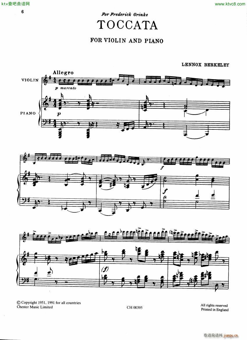 Berkeley Elegy and Toccata Violin and Piano()6