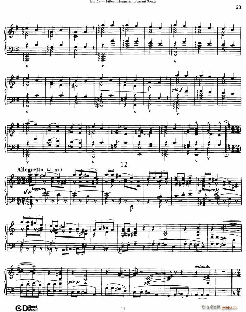 Bartok SZ 71 Fifteen Hungarian Peasant Songs Piano()11