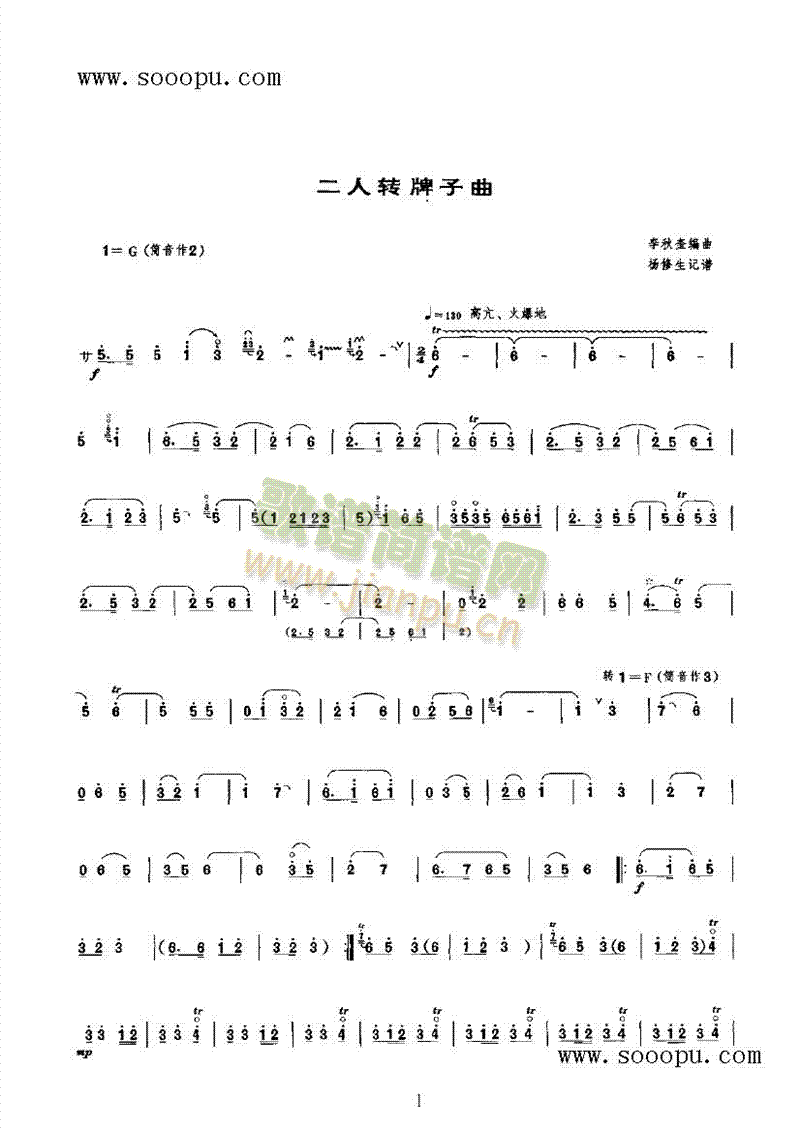 二人转牌子曲 民乐类 唢呐 歌谱简谱网