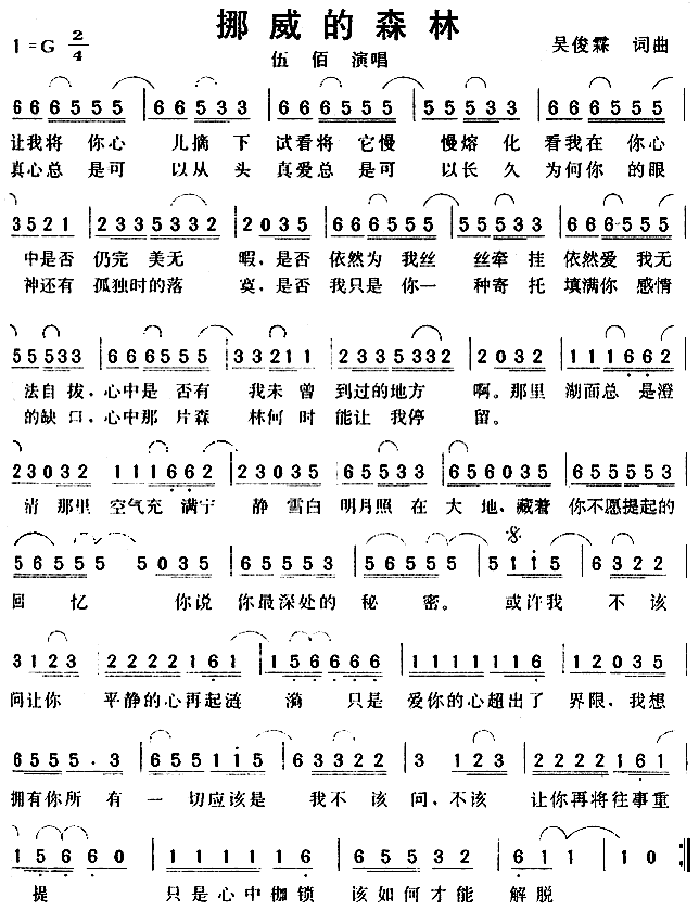 挪威森林简谱_挪威的森林口琴简谱