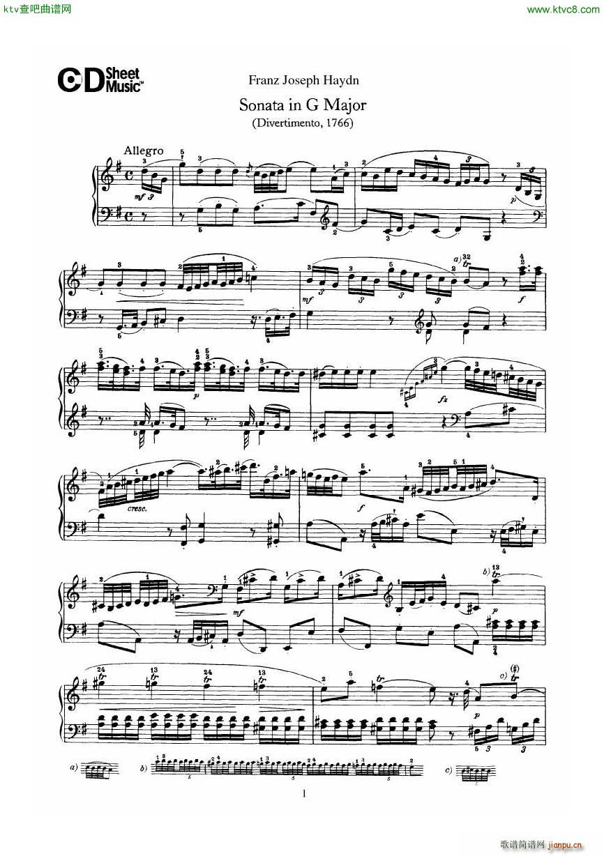 Haydn Joseph Sonata no 6 in G Major()1
