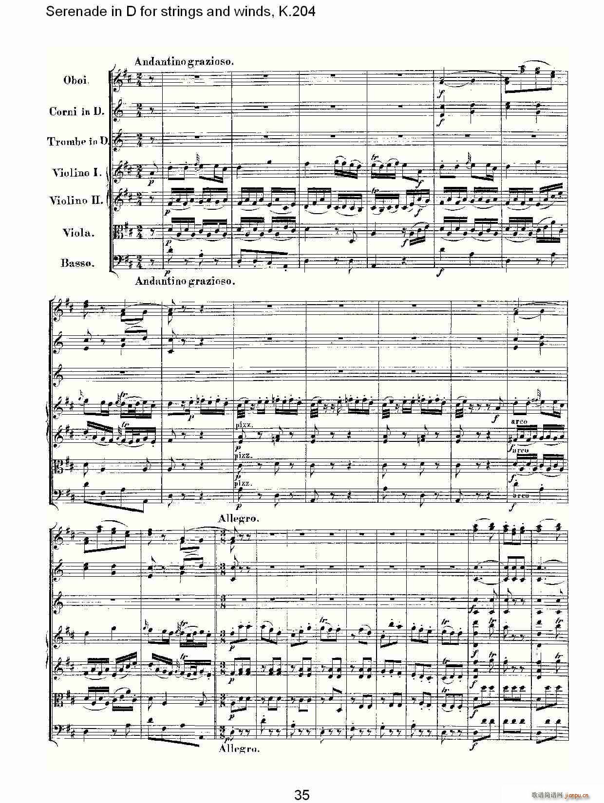 Serenade in D for strings and winds, K.20(ʮּ)6