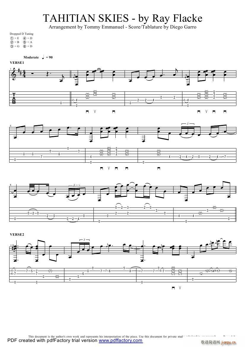 tommy emmanuel tahitian skies with score ָ()1