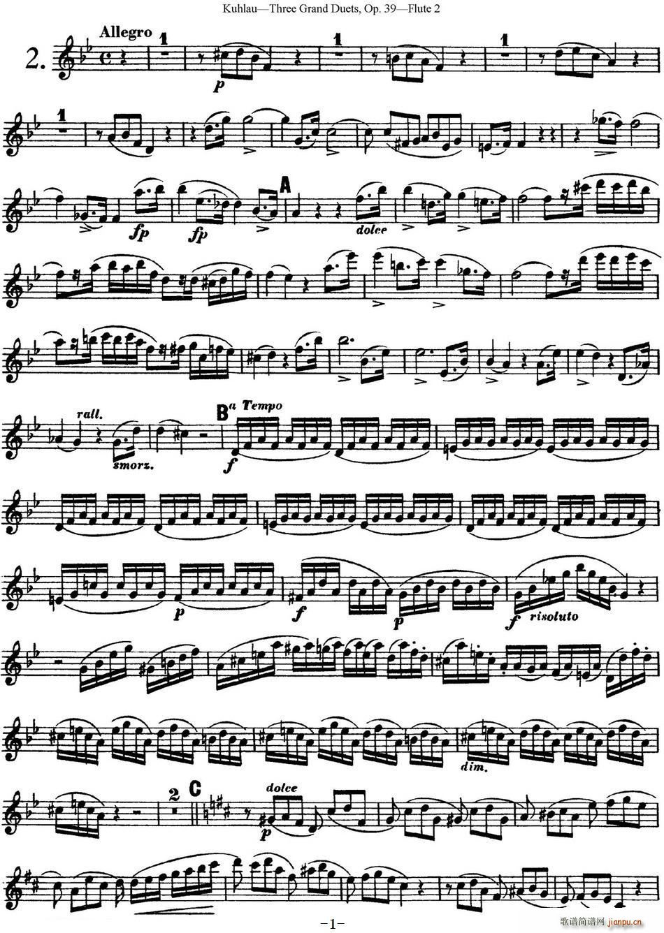 库劳长笛二重奏大练习曲Op 39 Flute 2 No 2(笛箫谱)1