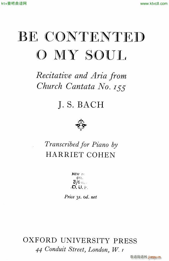 Bach JS BWV 155 Be Contented O My Soul arr Cohen()1