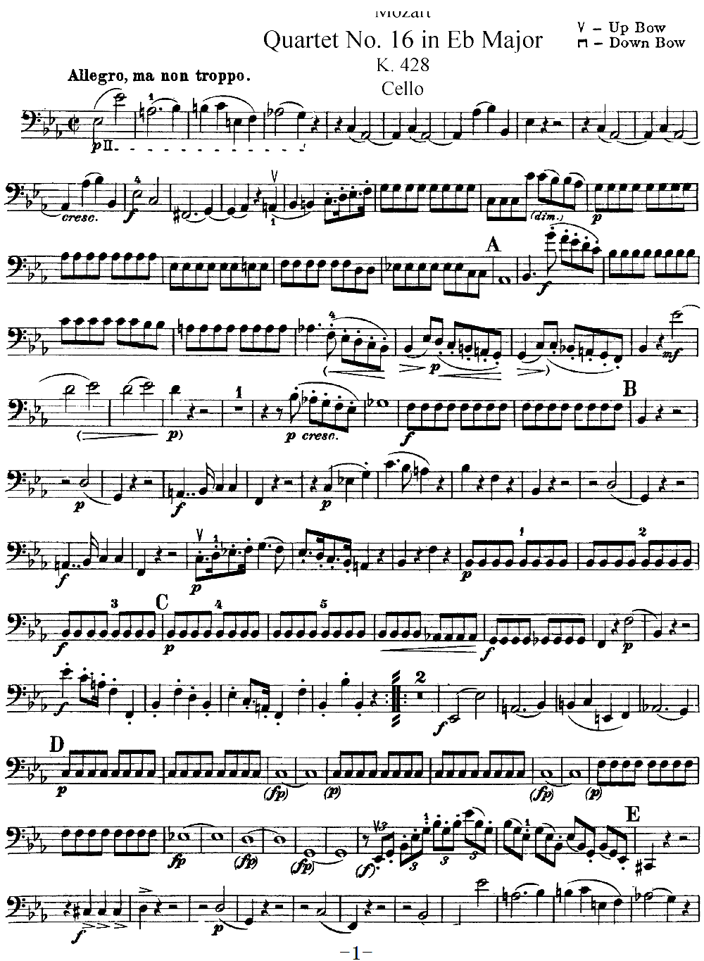 Mozart Quartet No 16 in Eb Major K 428 Cello(ʮּ)1