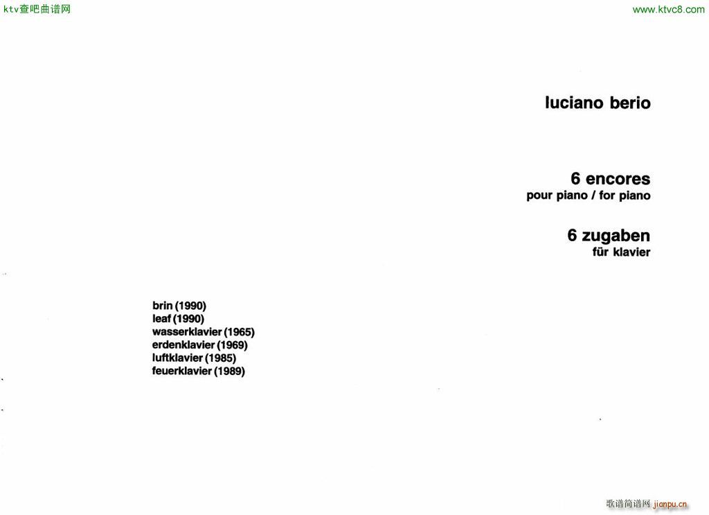 Berio 6 Encores for Piano()1