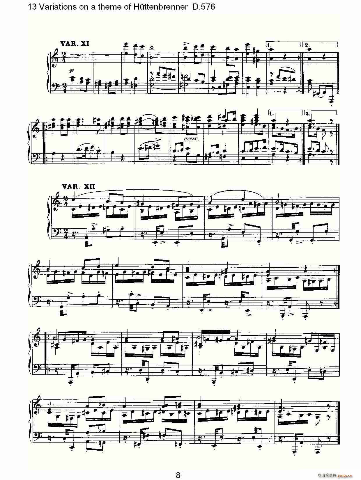13 Variations on a theme of Httenbrenner D.576(ʮּ)8