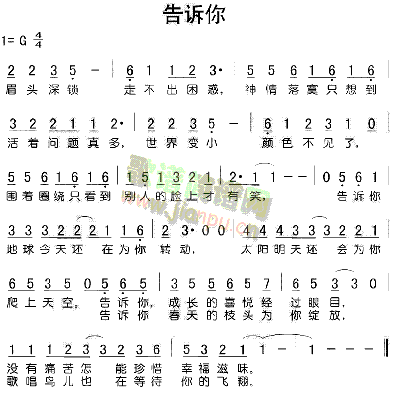告诉你 歌谱简谱网图片