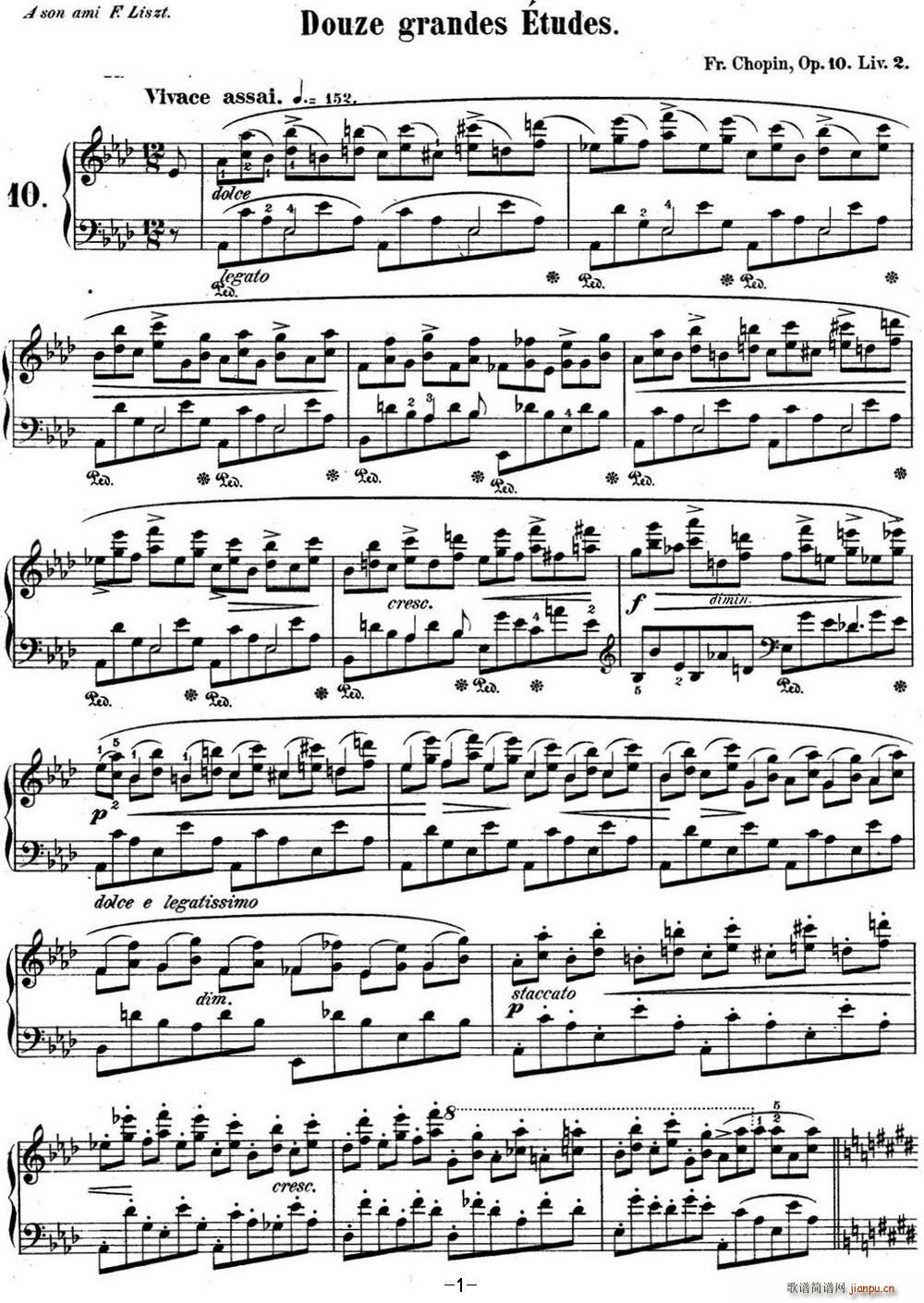 op10no1钢琴谱,肖邦op10no1钢琴谱 肖邦练习曲10 op 10 no 10 降a大调 ab major(钢琴谱)1