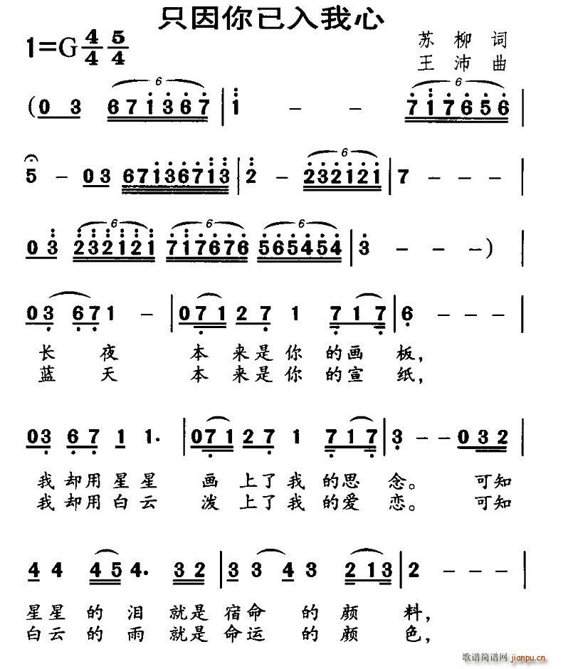 只因你已入我心 歌谱简谱网