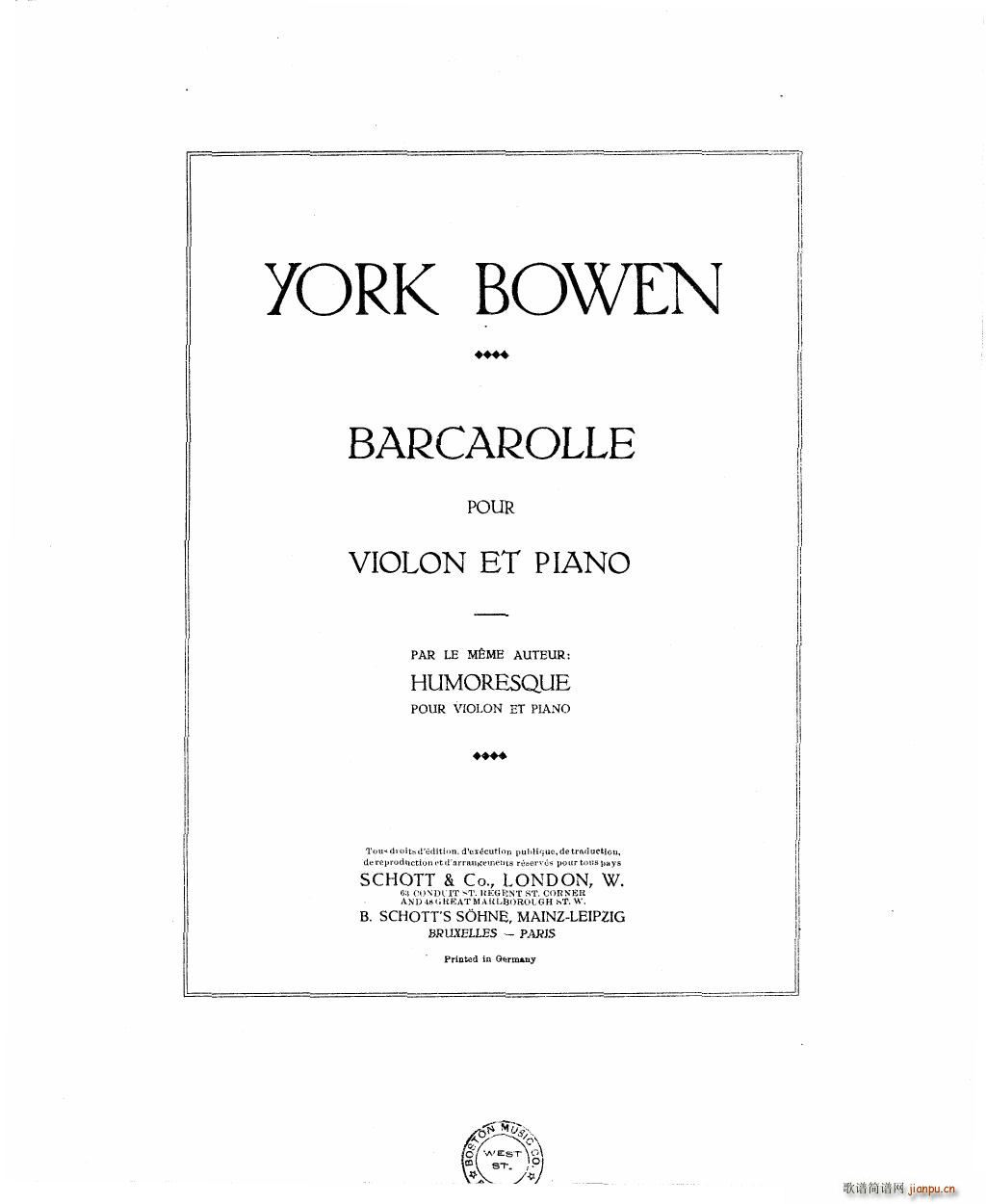 Bowen Barcarolle for violin and piano()3