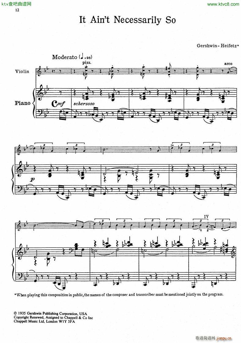 Gershwin Heifetz 4 Pieces from Porgy Bess()9