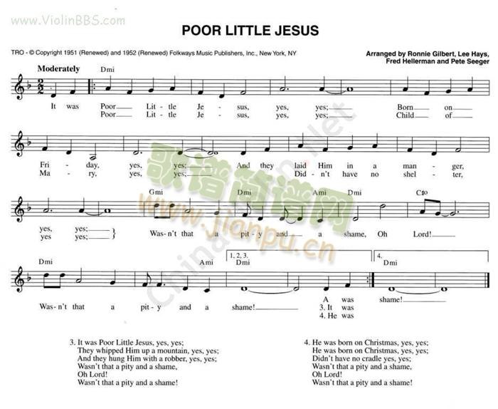 150.POOR LITTLE JESUS简谱