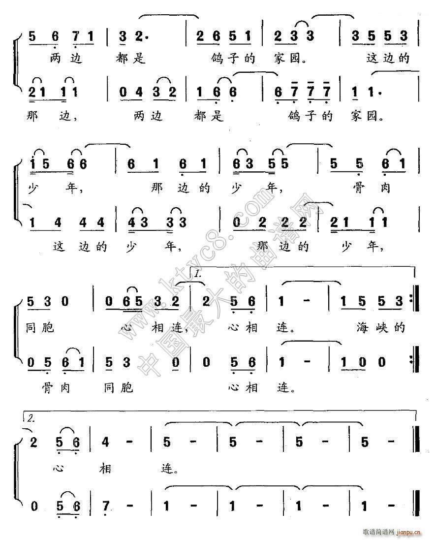 鸽子与少年(对唱 歌谱简谱网