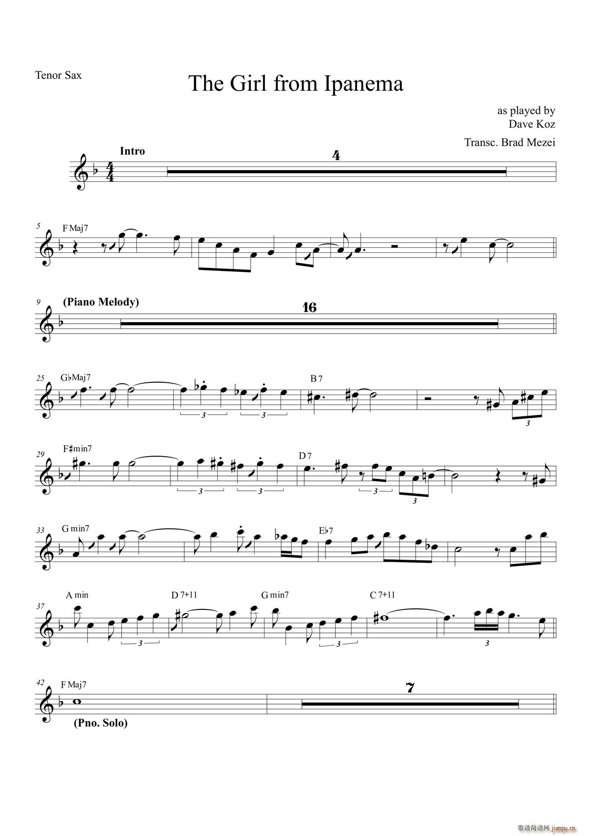 girlfromipanema次中音萨克斯