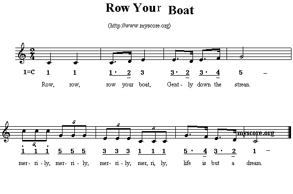 英文儿歌:row your boat 歌谱简谱网