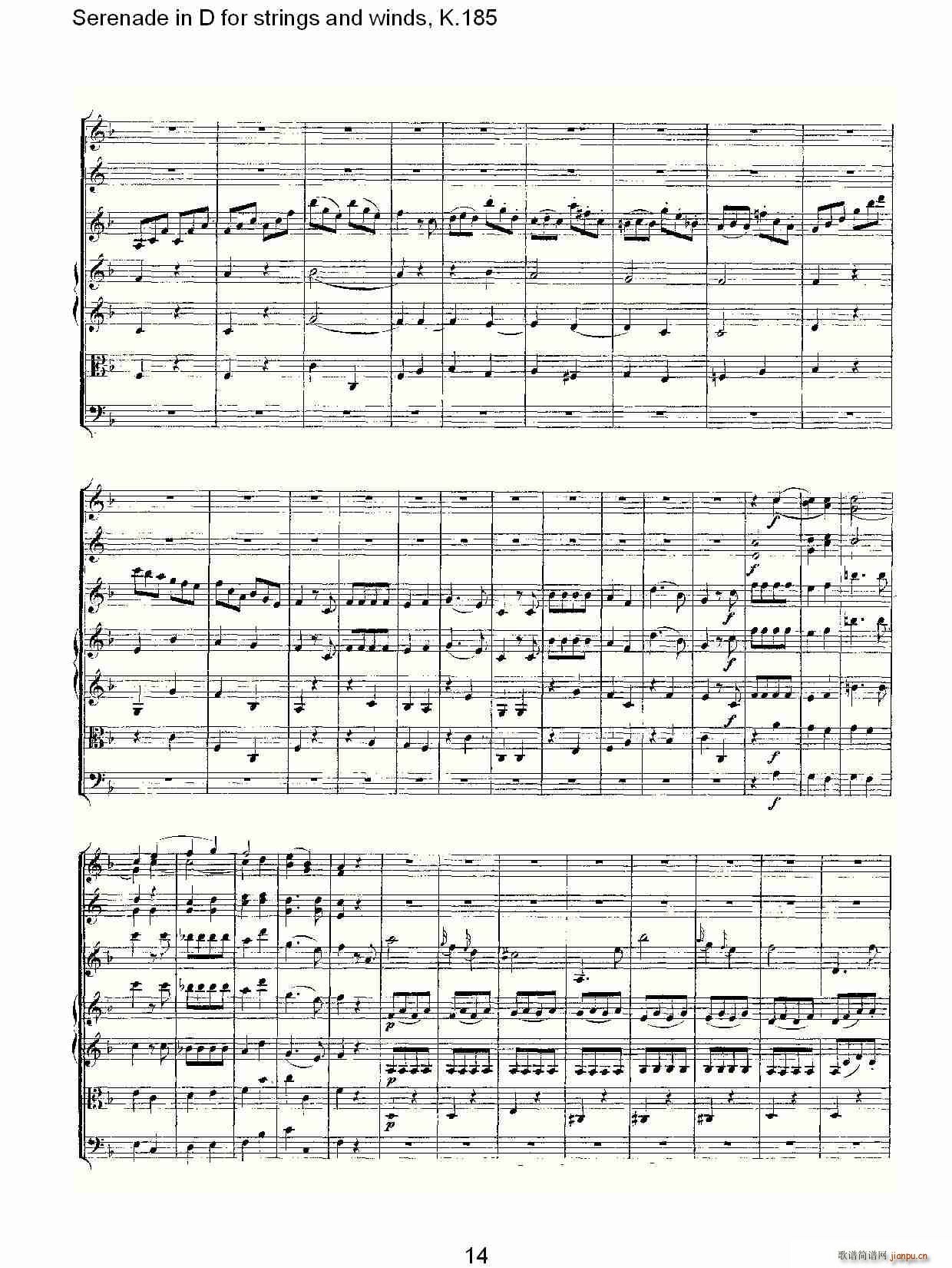 Serenade in D for strings and winds, K.185(ʮּ)14