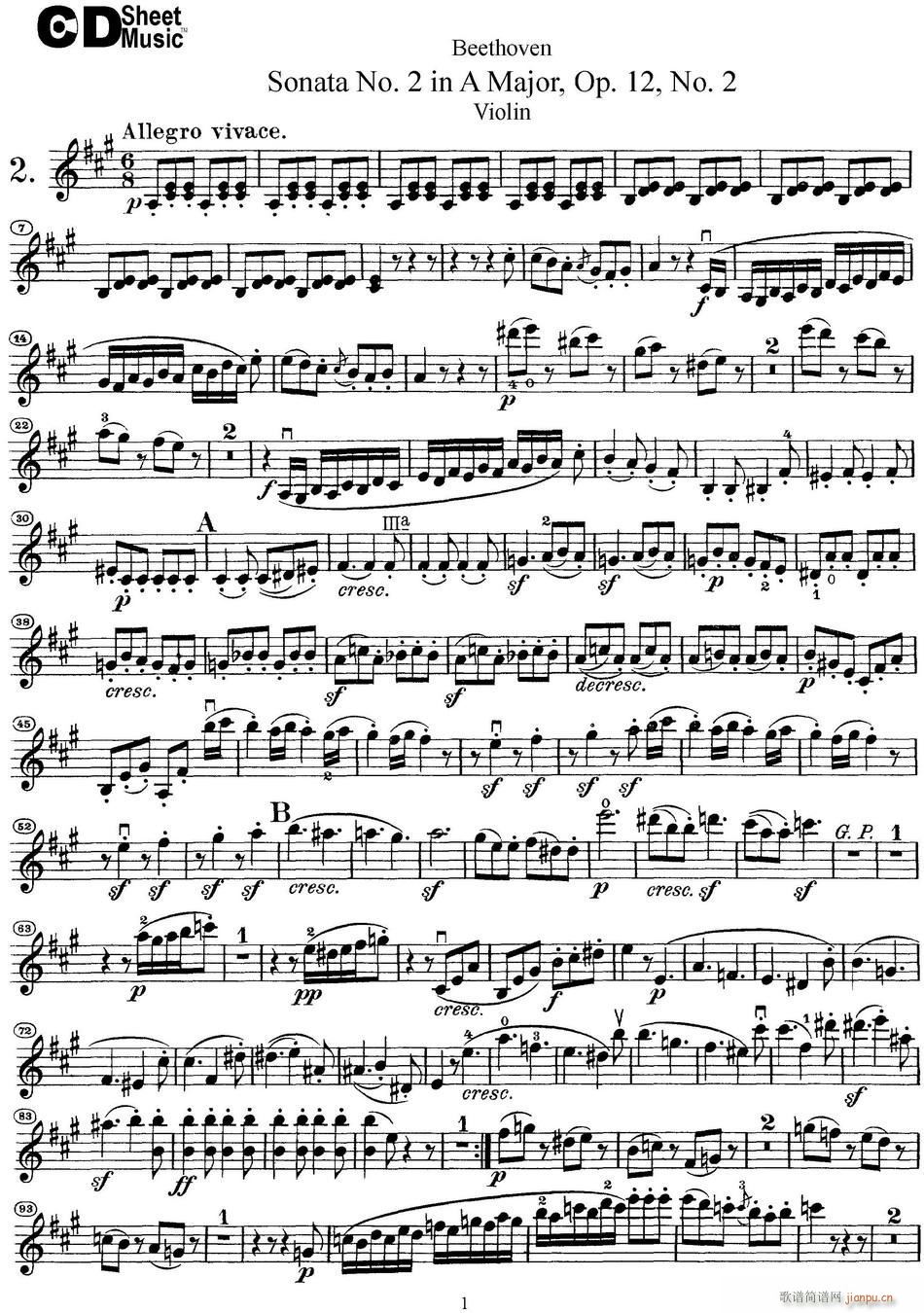 Violin Sonata No 2 in A Major Op 12 No 2(С)1