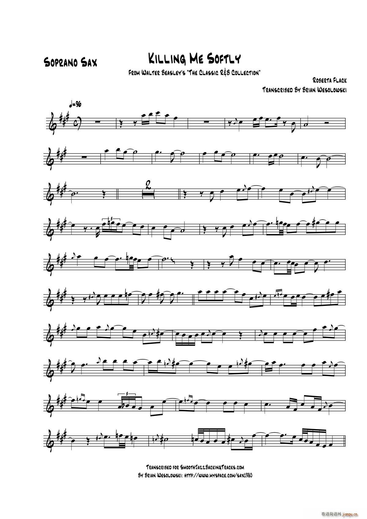 killing me softly(高音萨克斯 歌谱简谱网