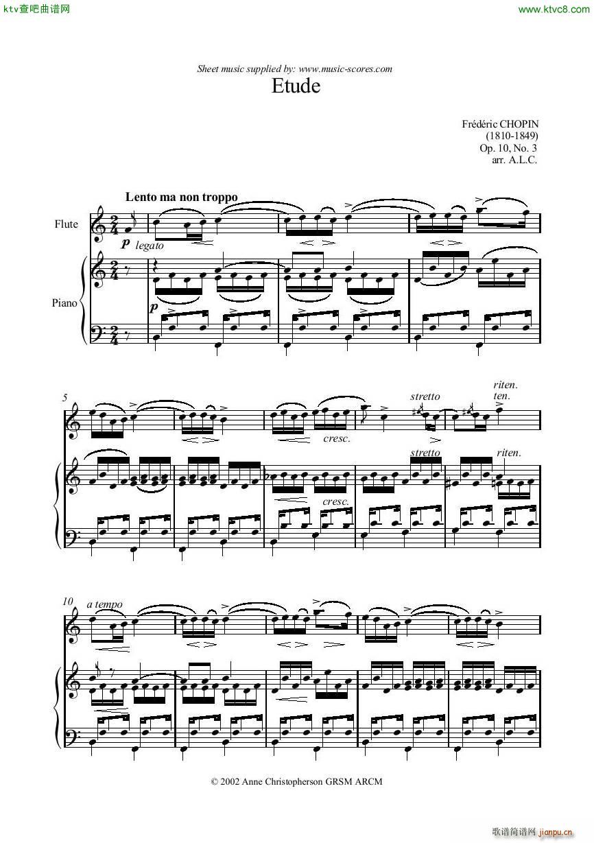 Chopin Tristesse Etude Op 10 No 3 Flute Piano()1