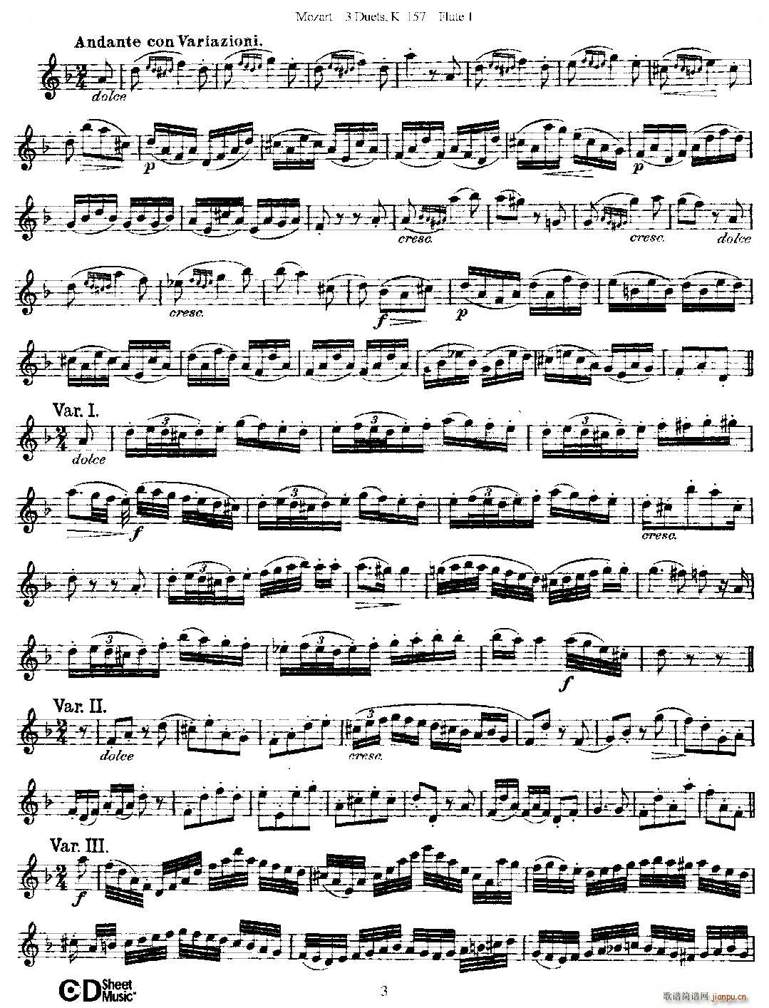 3 Duets K 157 ֮һ  K157 ͭ()3